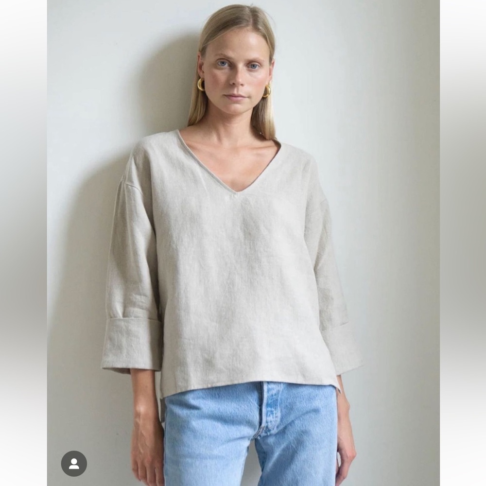 Diamond Leah | Long Sleeve V Neck Linen Shirt